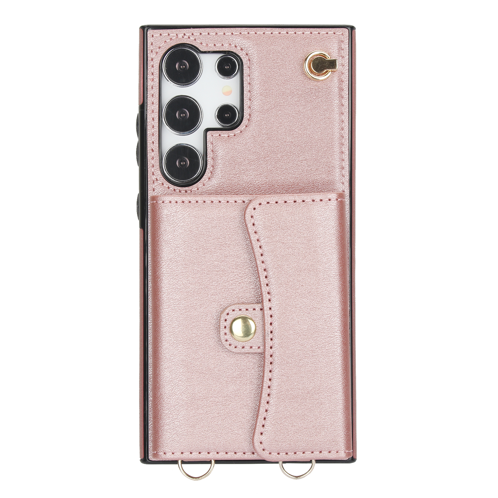 Samsung Galaxy S24 Ultra Necklace Leder Schutz Hülle mit Kartenfach   Handykette (140cm) - Roségold