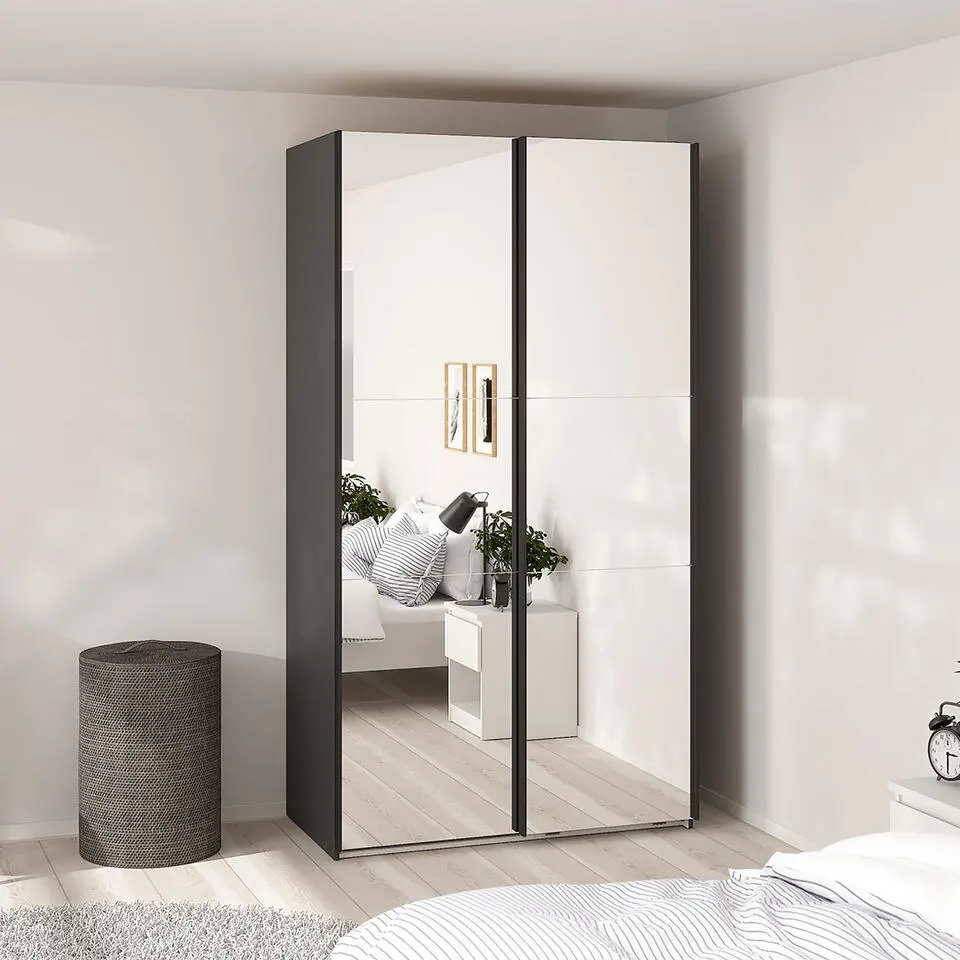 Hioshop Como schuifdeurkast 2 deuren met spiegel 120x220cm mat grijs