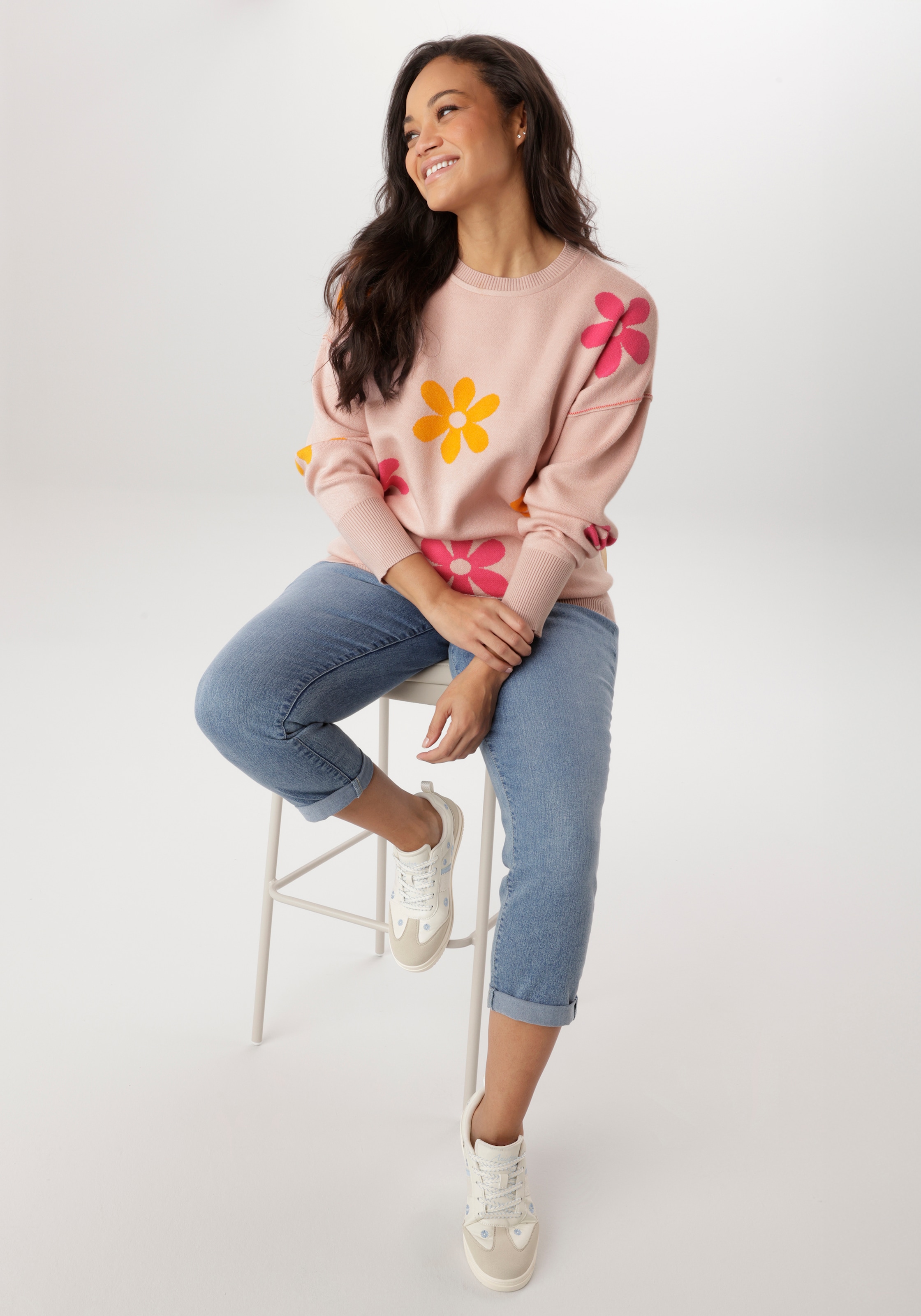 Aniston PLUS Strickpullover mit eingestricktem Blumenmuster - NEUE KOLLEKTION