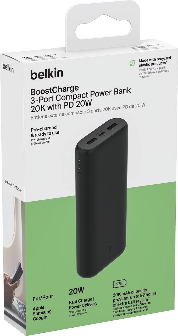 (20W) 20000mAh Boost Charge USB A / USB C Powerbank Power Delivery Ladegerät (BPB014BTBK) - Schwarz