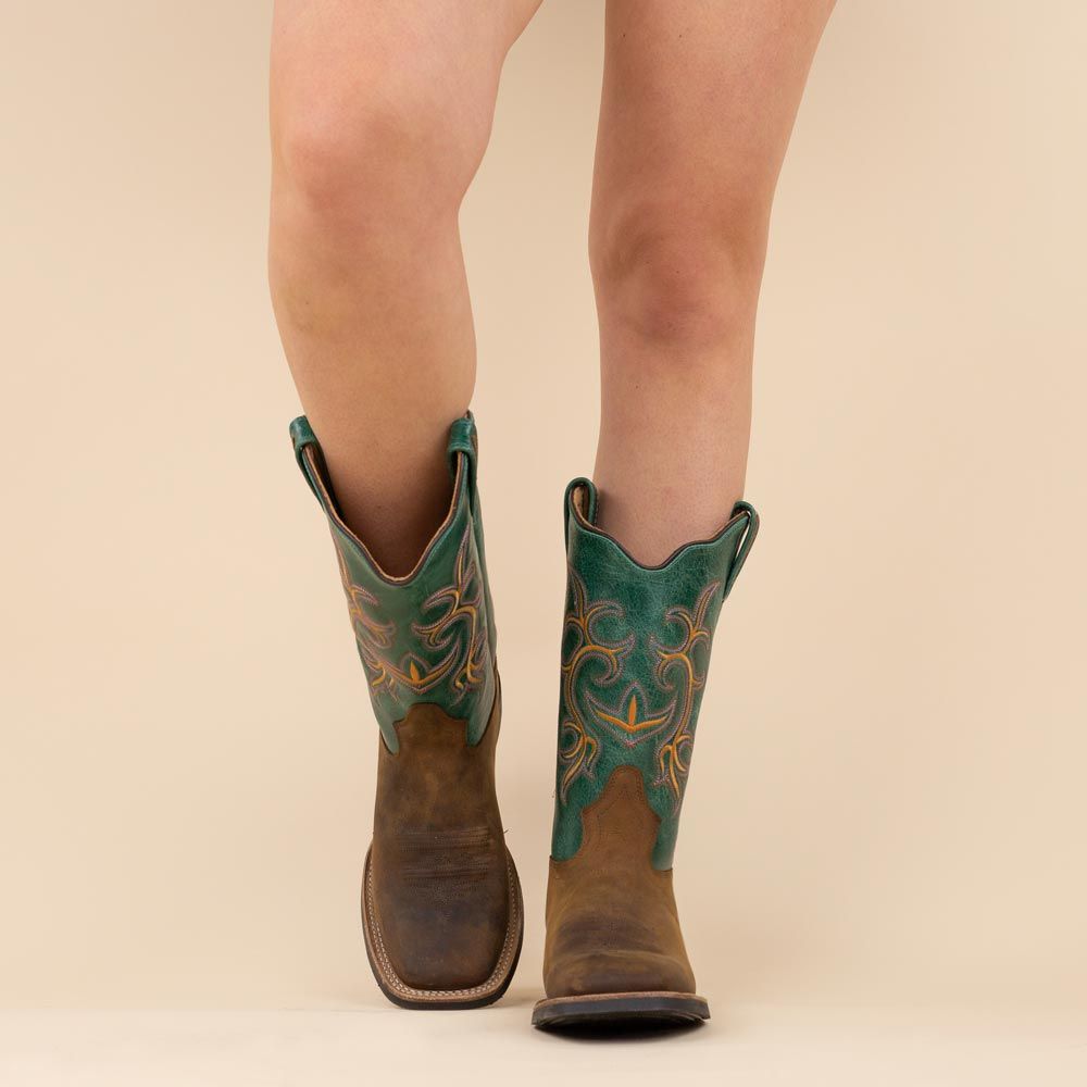 Old West 18127E cowboylaarzen bruin - petrol