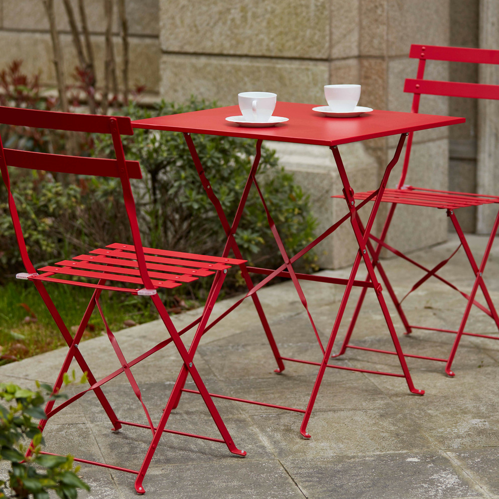 Table de jardin pliante bistrot en acier rouge