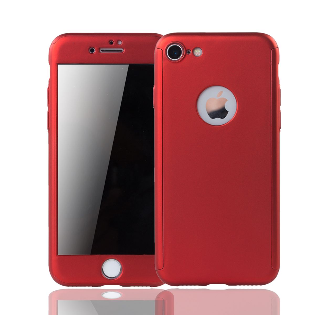 Hülle Handy Schutz für Apple iPhone 7 Full Case Cover Displayschutz Bumper Rot