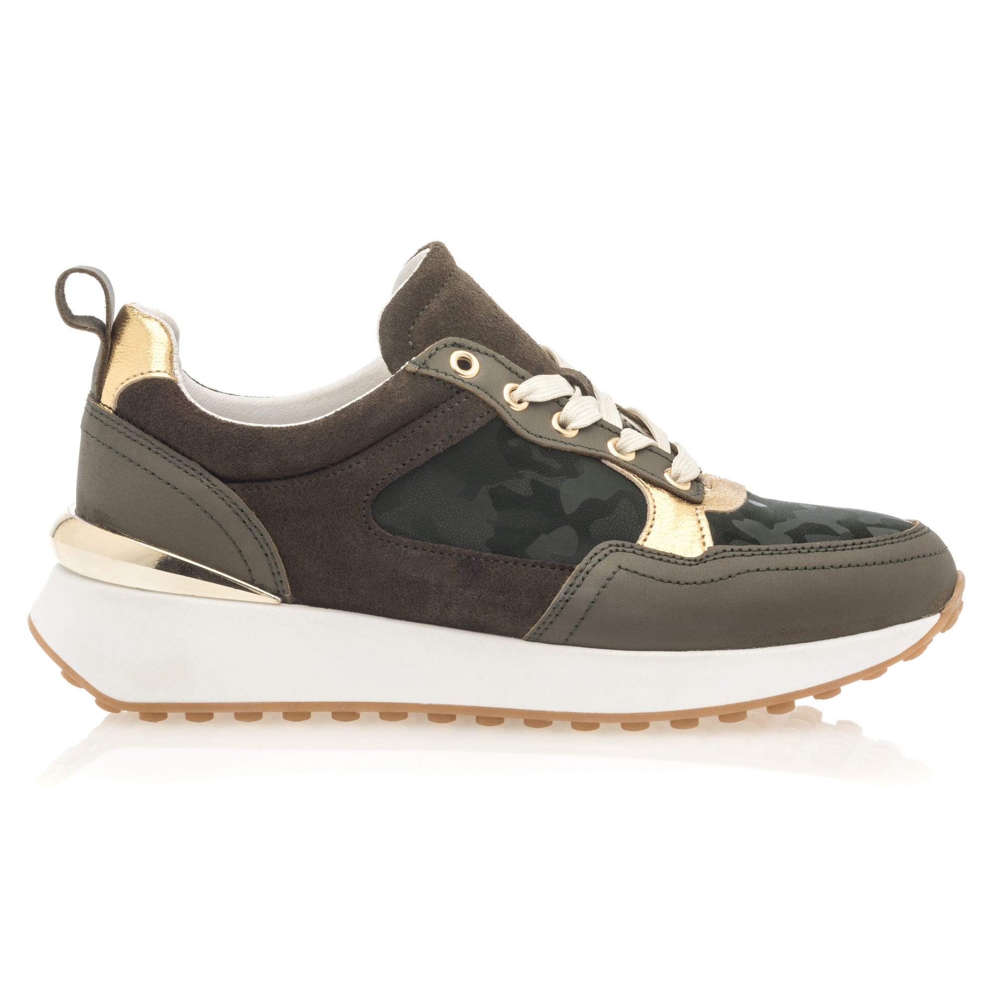 Baskets basses Femme en cuir kaki