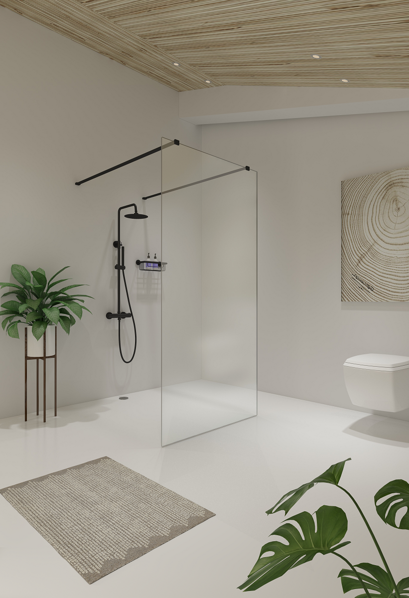 Saniclear Redro vrijstaande douchewand 100x200cm zwart mat
