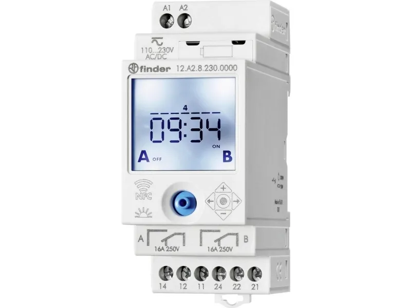 Finder 12A200240000 Tidsknap ugeprogram, dagsprogram IP20 Astro-funktion, ferieprogram, pulsfunktion (12A200240000)