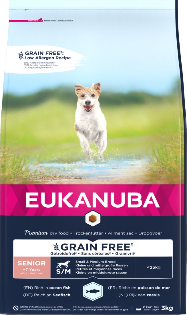 Eukanuba hondenvoer graanvrij zeevis small / medium senior 3 kg