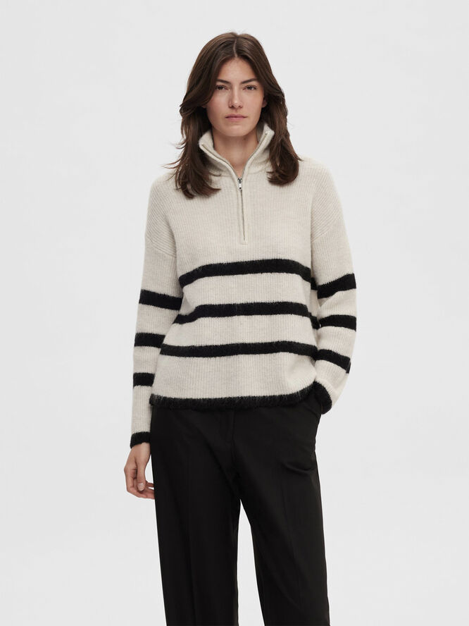 Selected Femme SLFMALINE LS WOOL KNIT HALF ZIP NOOS Birch/black