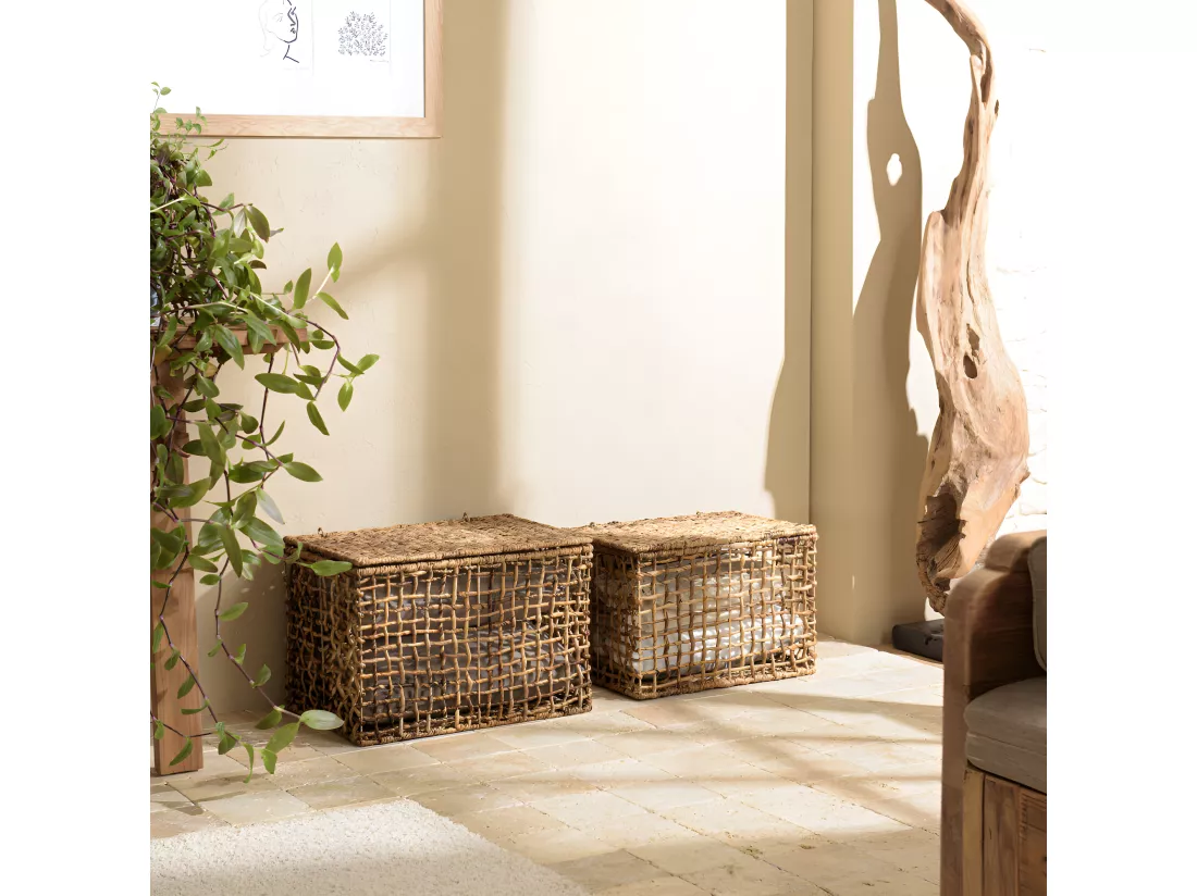 ALIDA - Set de 2 paniers de rangement en tissage naturel ajouré