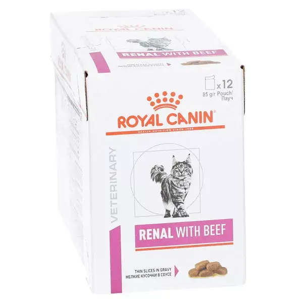 Ração úmida Royal Canin Veterinary Renal para gatos com carne bovina, 12 x 85g