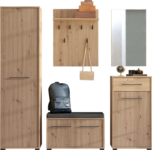 INOSIGN Garderoben-Set »Landes, Flurmöbel, Breite 189 cm, in Artisan Eiche mit Streifen« Komplett-Set, 5 Stk. tlg.