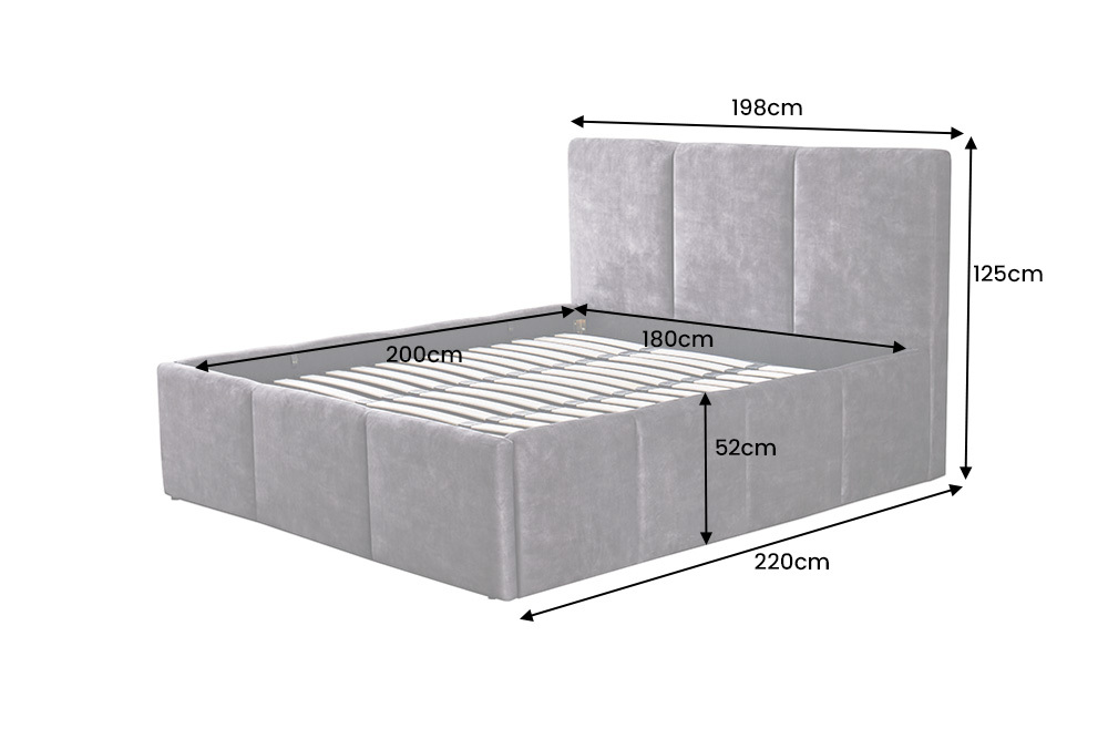 Modernes Boxbett ATELIER 180x200cm grau Samt mit Lattenrost und Stauraum