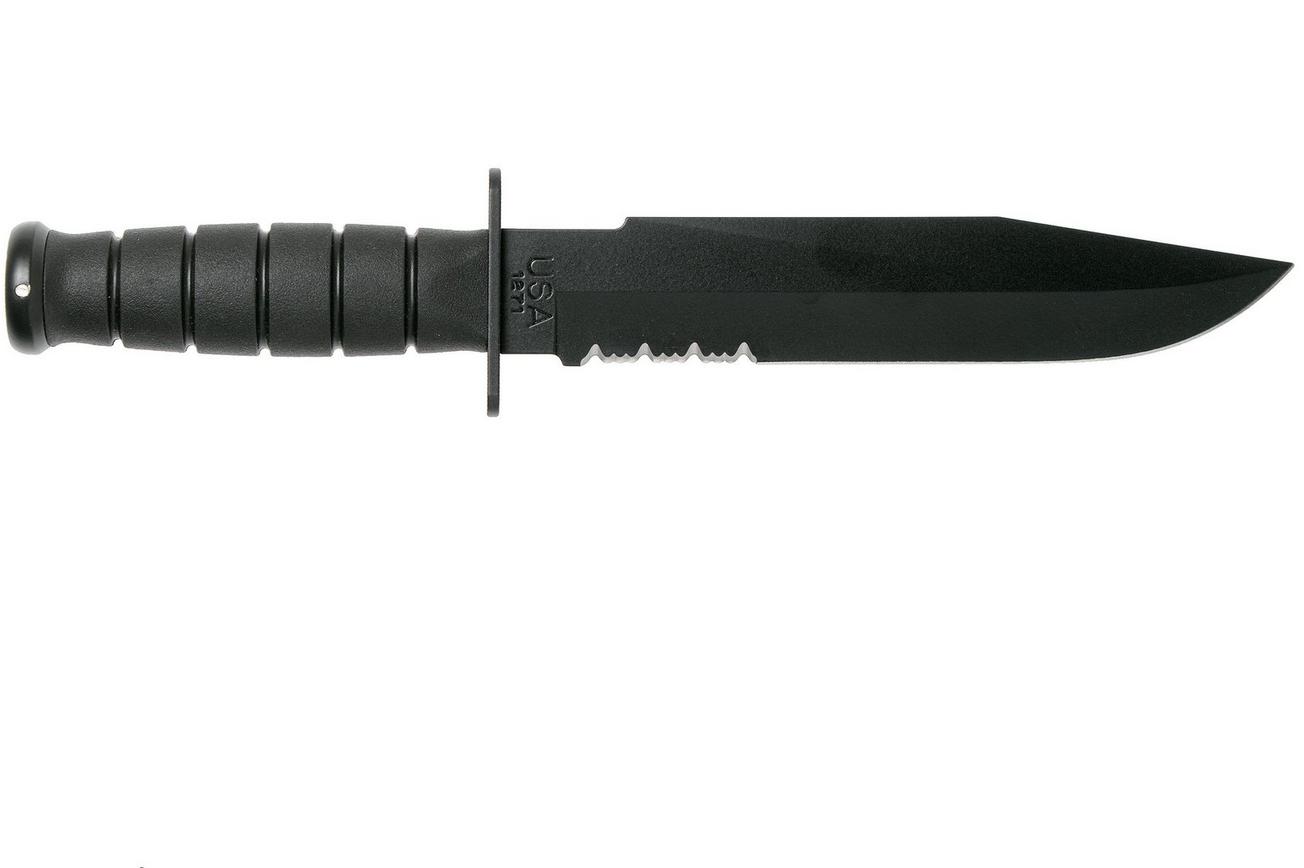 KA-BAR Fighter 1271 deels gekarteld, vaststaand mes, kydex foedraal