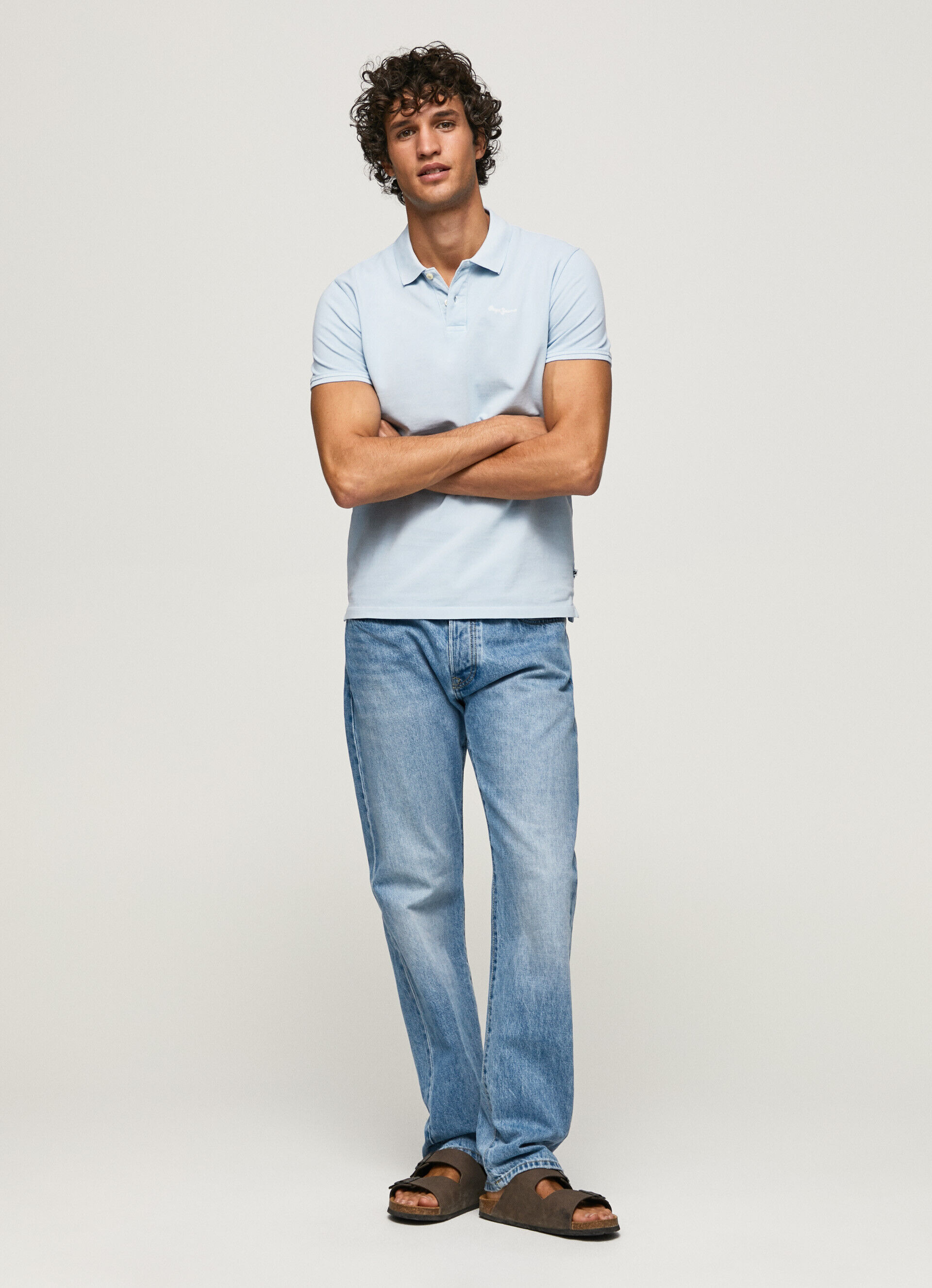 Polo Piqué com logotipo bordado - azul claro