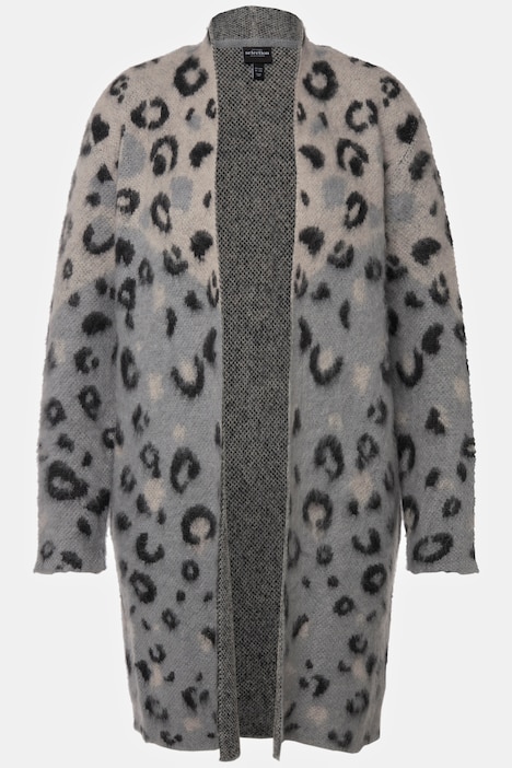 Strickjacke, Jacquard-Leomuster, V-Ausschnitt, offene Form