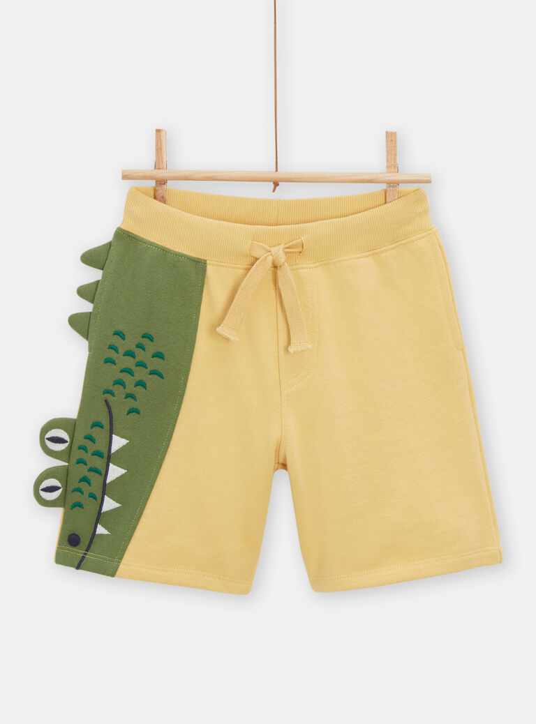 Bermuda jaune pâle avec crocodile brodé pour garçon
