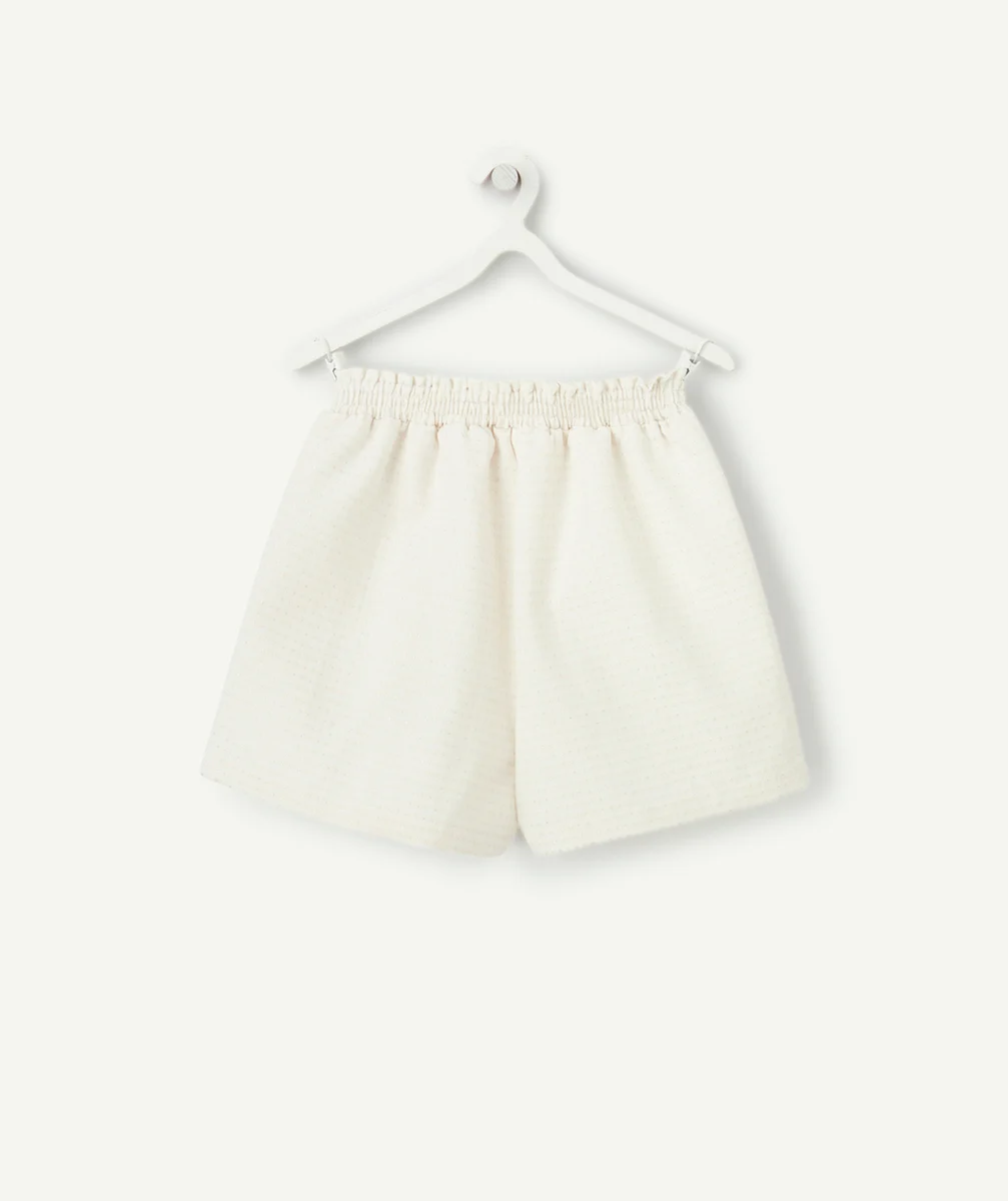 SHORT FILLE TAILLE HAUT ÉCRU AVEC BRILLANCE COULEUR DORÉE PAILLETÉE