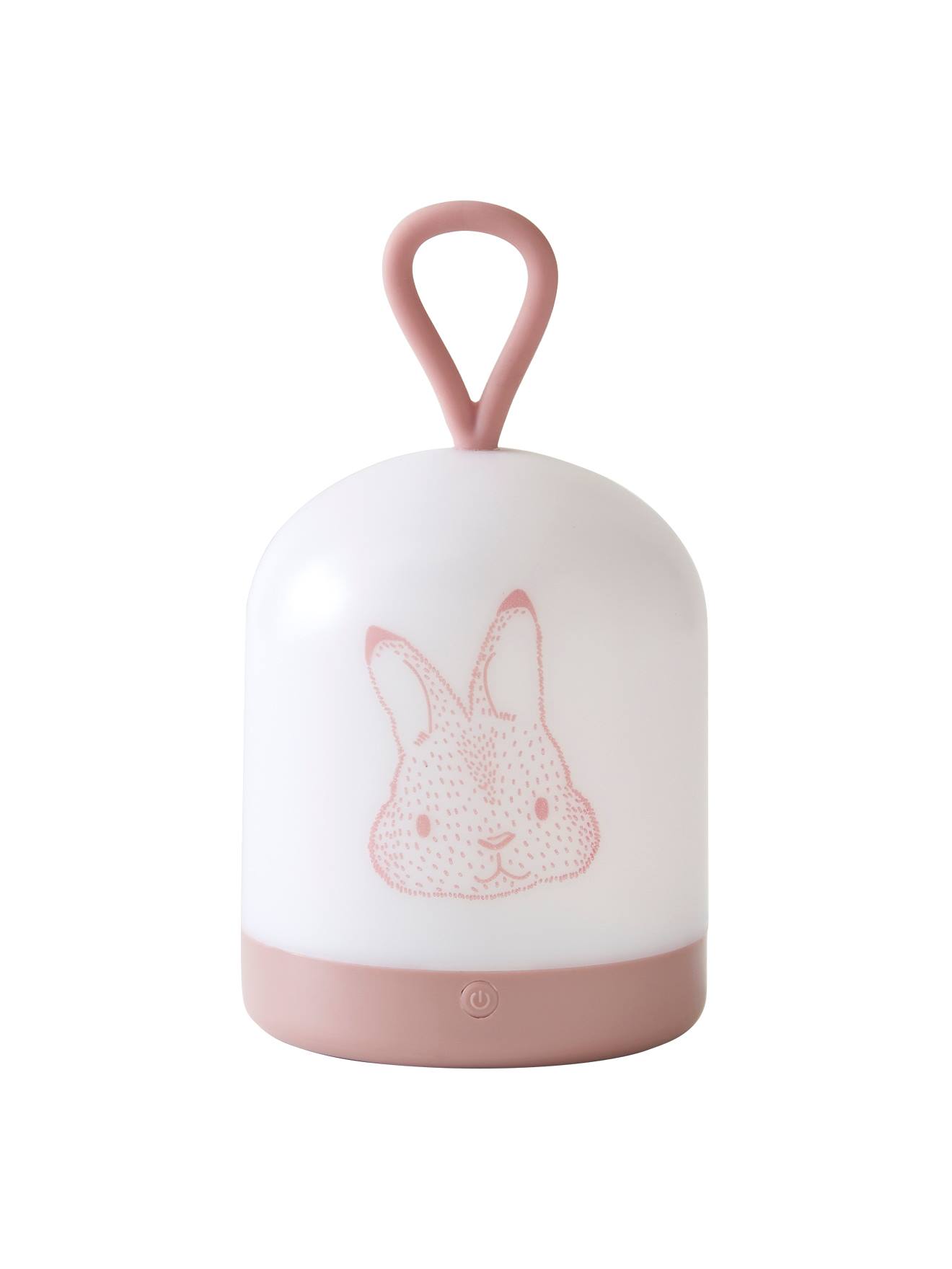 Luminária noturna portátil, coelho rosa claro liso com estampas.