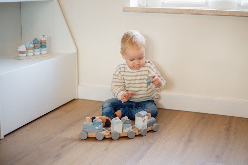 Label - Blauw - Houten Speelgoed Trein