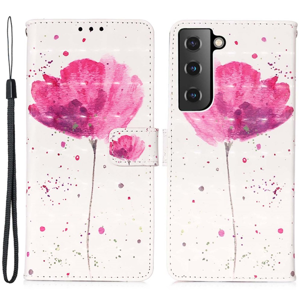 Samsung Galaxy S23 5G Leder Tasche Hülle mit Kartenfach - Pink Flower
