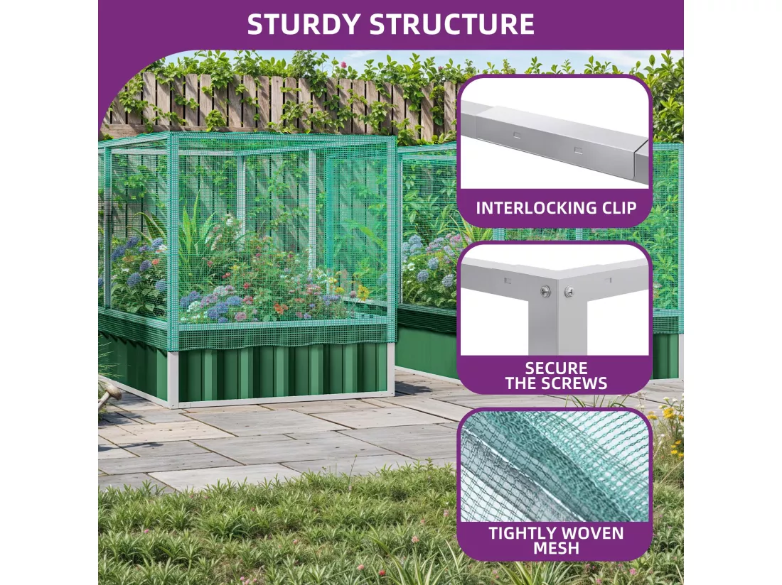 YITAHOME 174x90x88CM Carré Potager de Jardin - avec Structure en Filet - Anti-oiseaux - en Métal pour l'extérieur - avec Gants - Vert