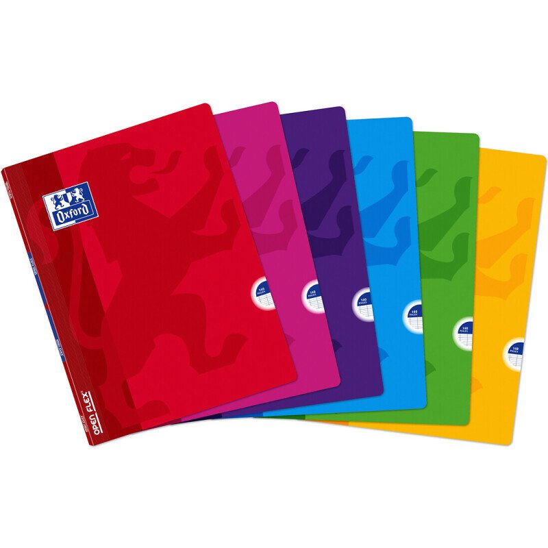 Cahier Oxford OpenFlex 24x32cm grands carreaux Seyès 140 pages agrafées couverture polypro coloris assortis