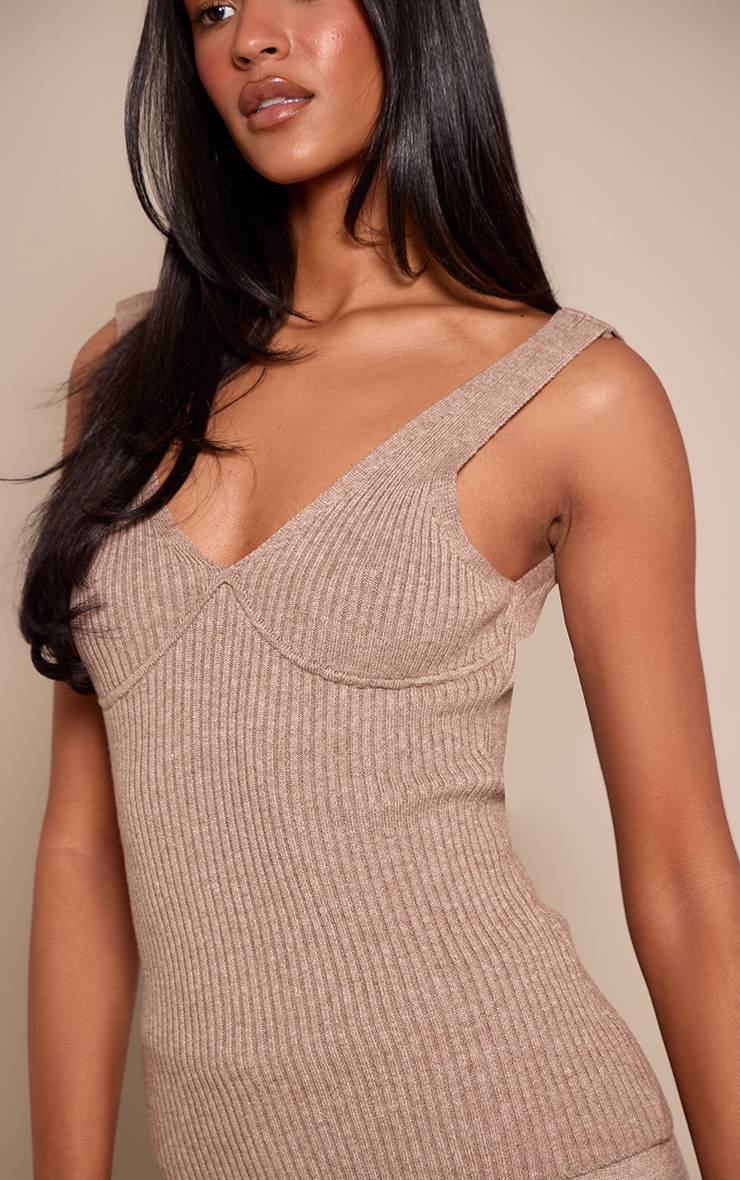 Taupe Débardeur Long Côtelé En Maille Pour Grandes Tailles