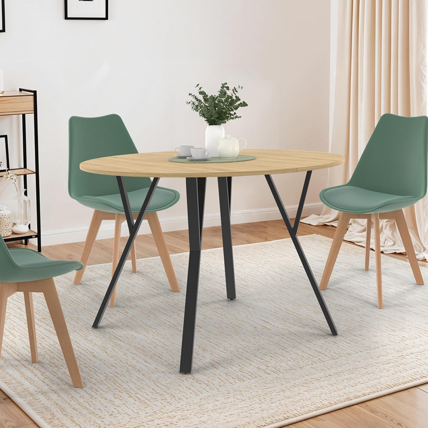 IDMarket - Ausziehbarer runder Esstisch YSEULT 4-8 Personen Holz und Schwarz Industriedesign 110-150 cm