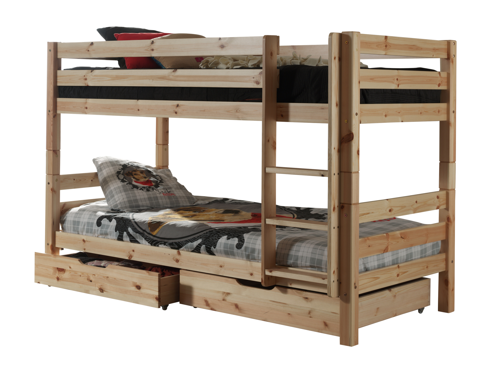 Etagenbett PINO - natur - Kiefer Massivholz - mit Schubladen - 90x200 cm