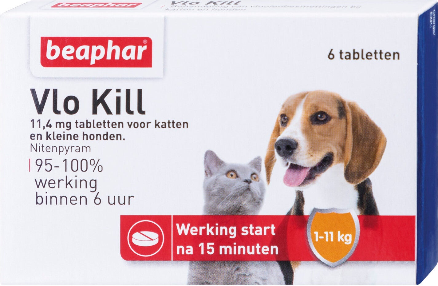 Beaphar hond en kat vlokill+ tot 11 kg 6 tabletten
