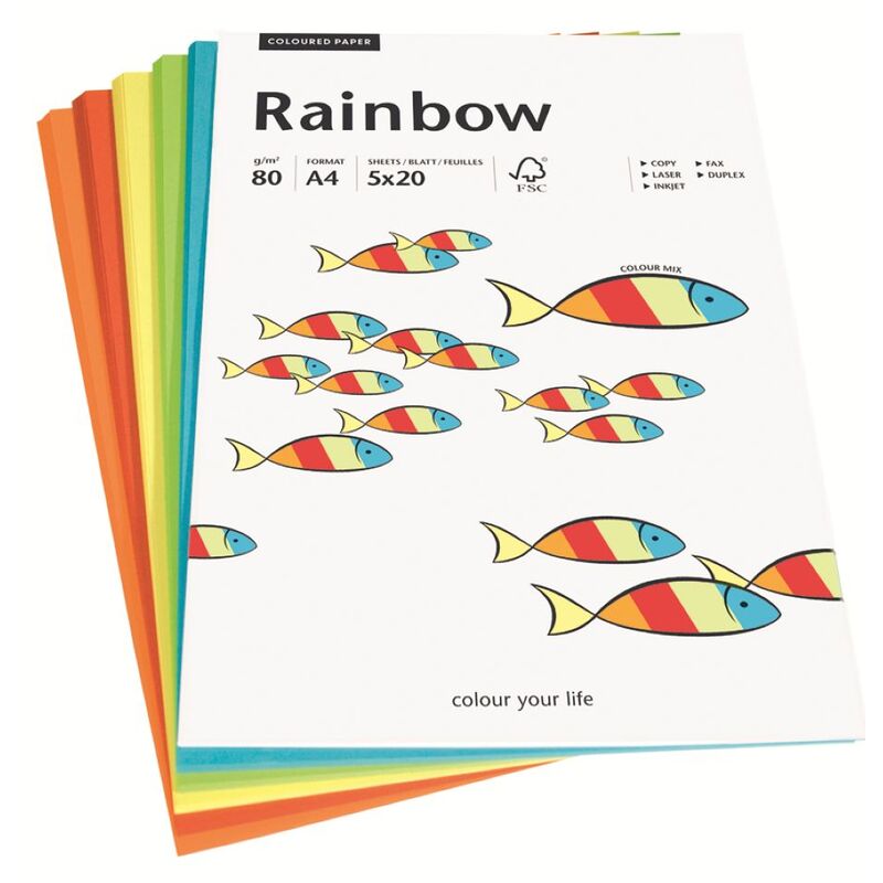 Rainbow Color Papier farbig, intensiv, A4, 80 g/m², assortiert