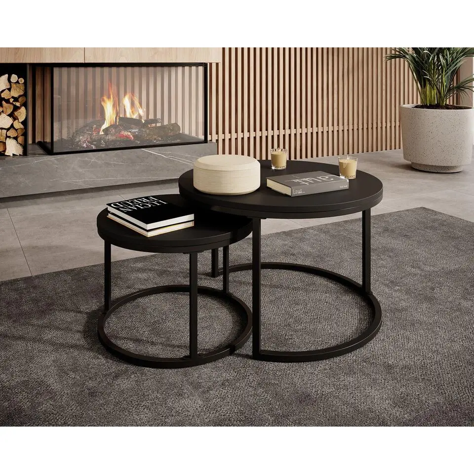 Meubella - Salontafel Ovalo - Mat zwart - set van 2