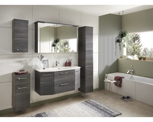 Pelipal Quickset 328 badkamermeubelset (B x H x D 175 x 200 x 39 cm), grafiet getextureerde fronten, met mineraal gegoten wastafel, hoge kast, onderkast en bovenkast (328.120005)