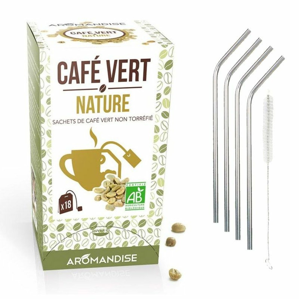 Café vert nature 18 sachets + 4 pailles en inox