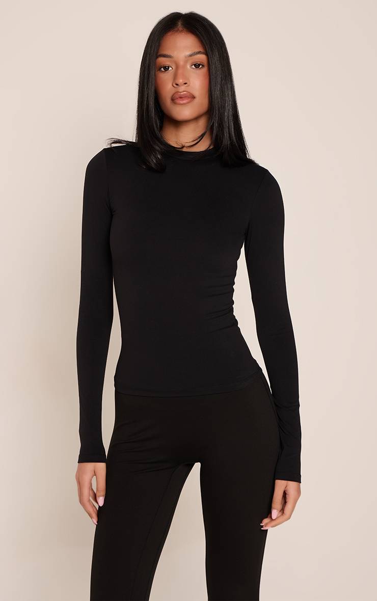 Noir T-shirt Tall Manches Longues Sculptant Contour
