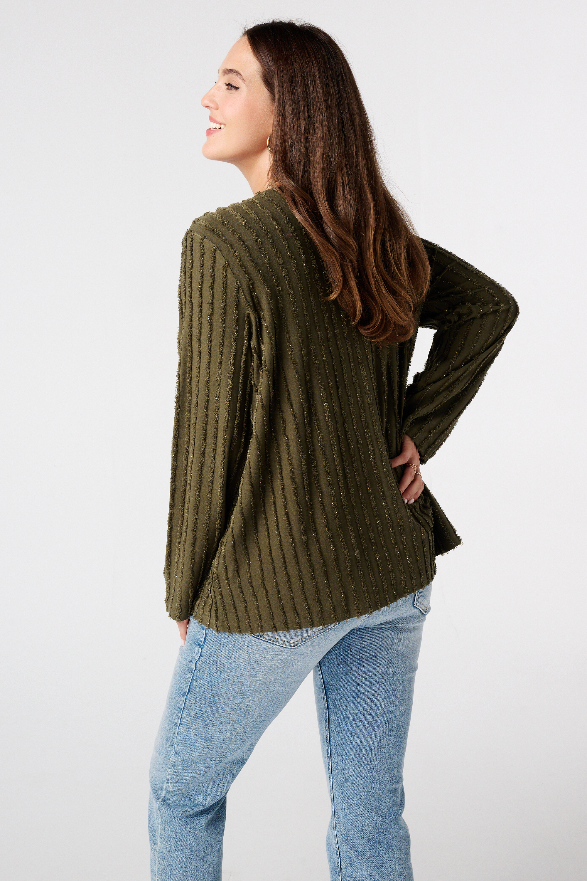 Top met franje structuur Khaki