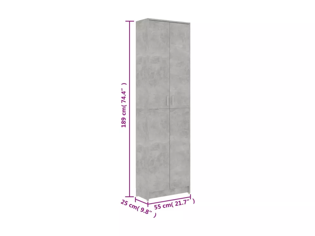 Garde-robe de couloir Gris béton 55x25x189 cm Bois d'ingénierie