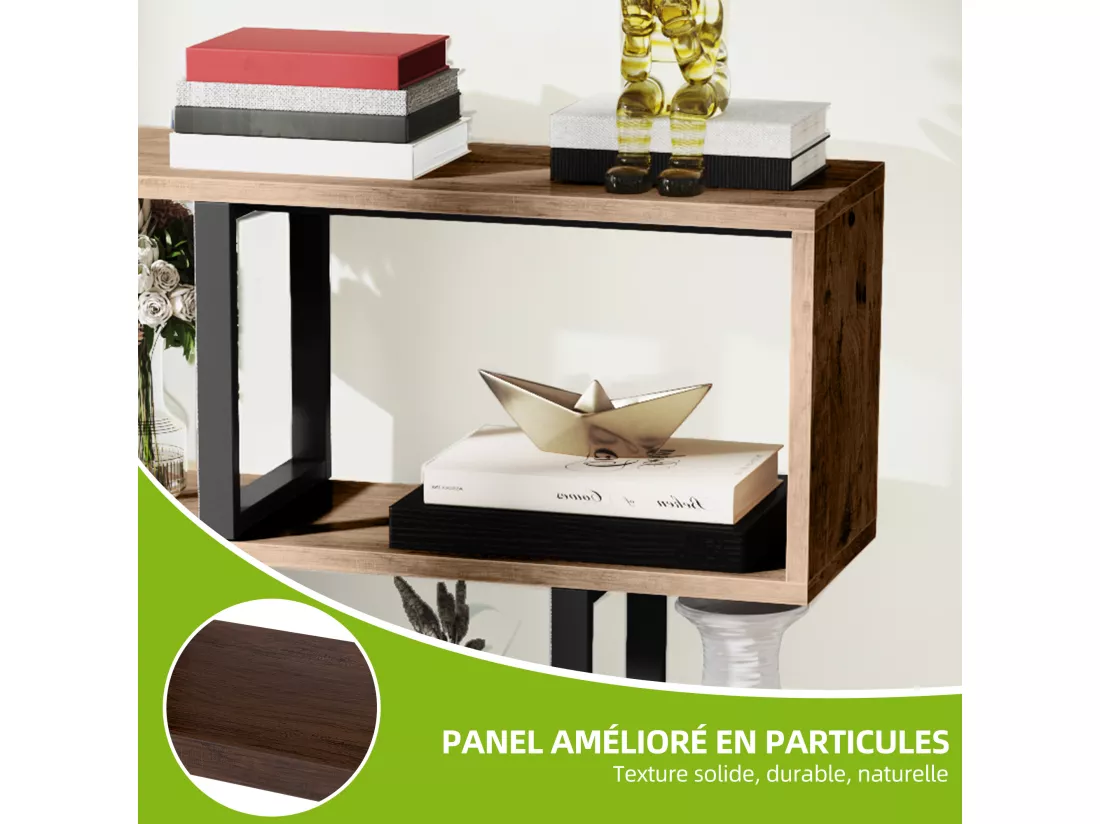 YITAHOME Bibliothèque à 5 Niveaux en Forme de S - Étagère Industrielle Autonome - Multifonctionnelle - Marron rétro