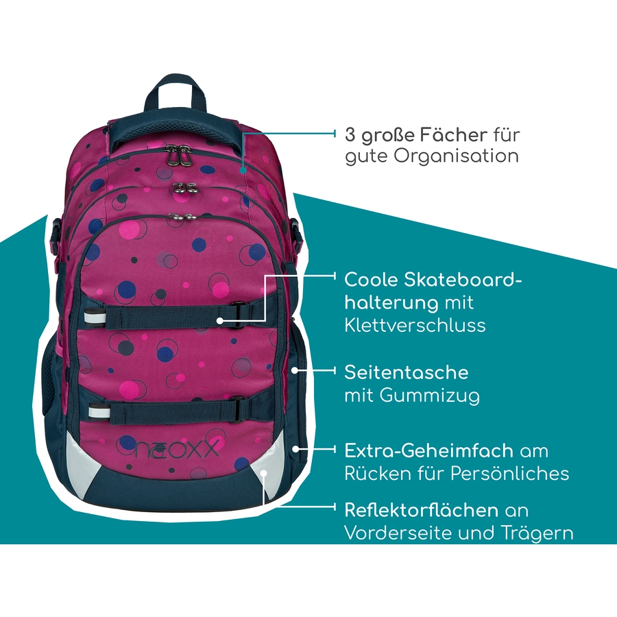 neoxx Active Pro Schulrucksack aus recycelten PET-Flaschen, lila blau
