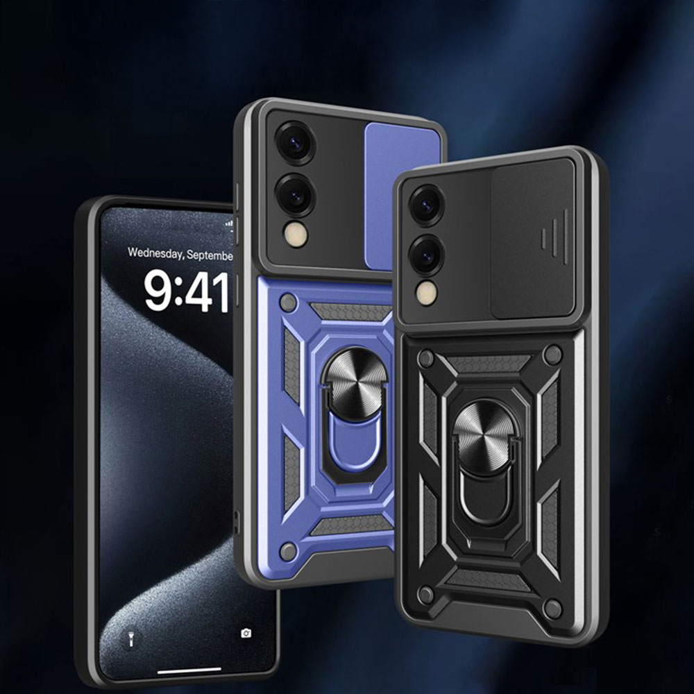 Samsung Galaxy S25 Edge Hybrid Outdoor Hardcase Hülle mit Cam-Slider   Magnetischer Kickstand - Schwarz