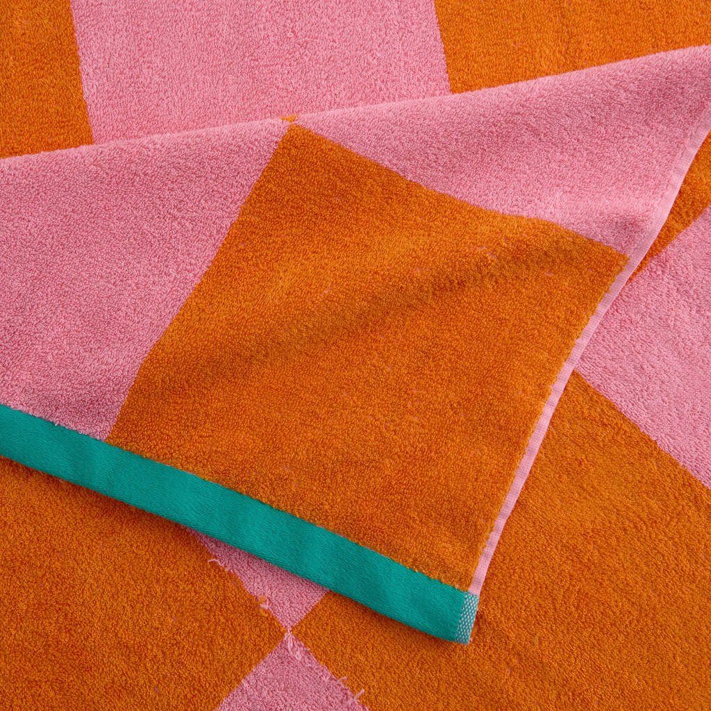 strandlaken Check (roze/oranje) (180x108 cm)