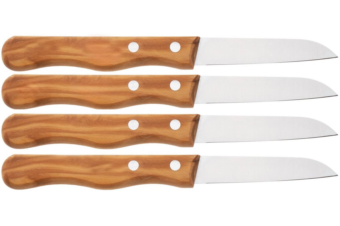 Knivesandtools Traditional Paring Knife, roestvast staal, olijfhout, 4-delige schilmessenset