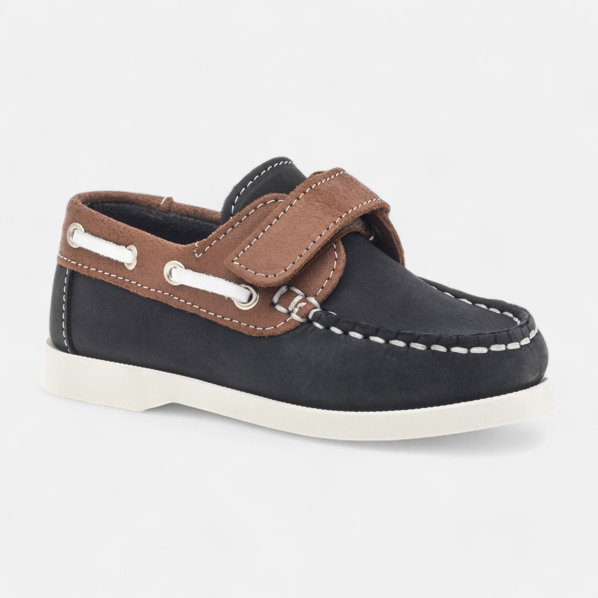 Chaussures bateau Garçon en cuir bleu marine