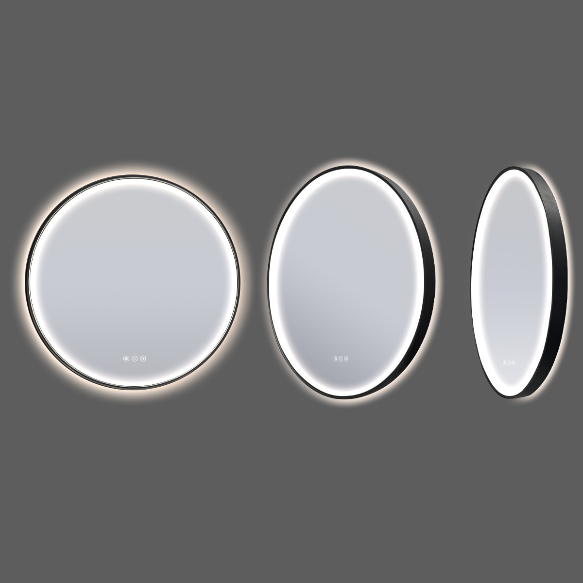 Saniclear Circle Black 2.0 ronde spiegel met verwarming, direct en indirect licht mat zwart 100cm