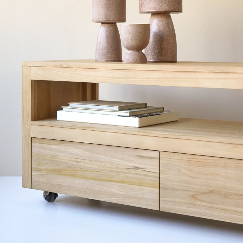 Meuble TV en bois de teck Anoa H 55 x L 180 x P 45 cm