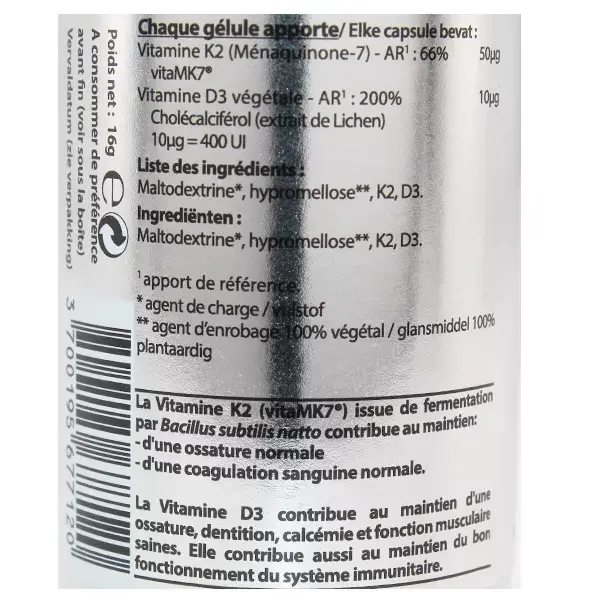 Vit'all+ K2 & D3 VitaMK7® 50µg 60 gélules