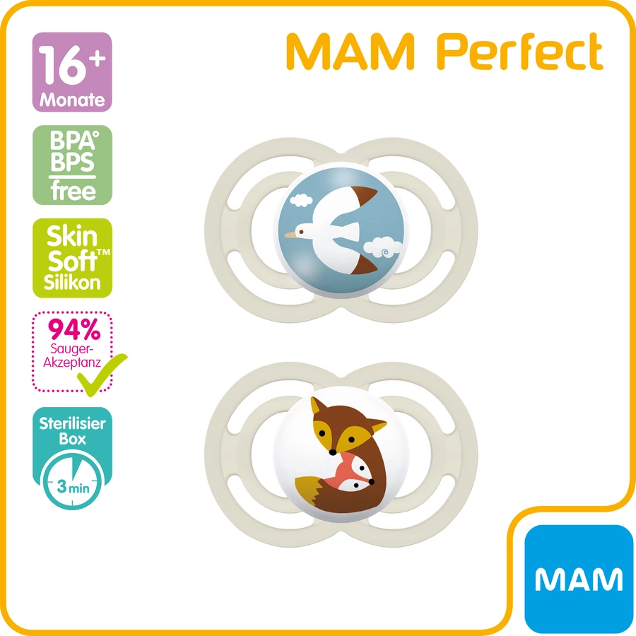 MAM Schnuller Perfect aus Silikon 16+ Monate, MöveFuchs