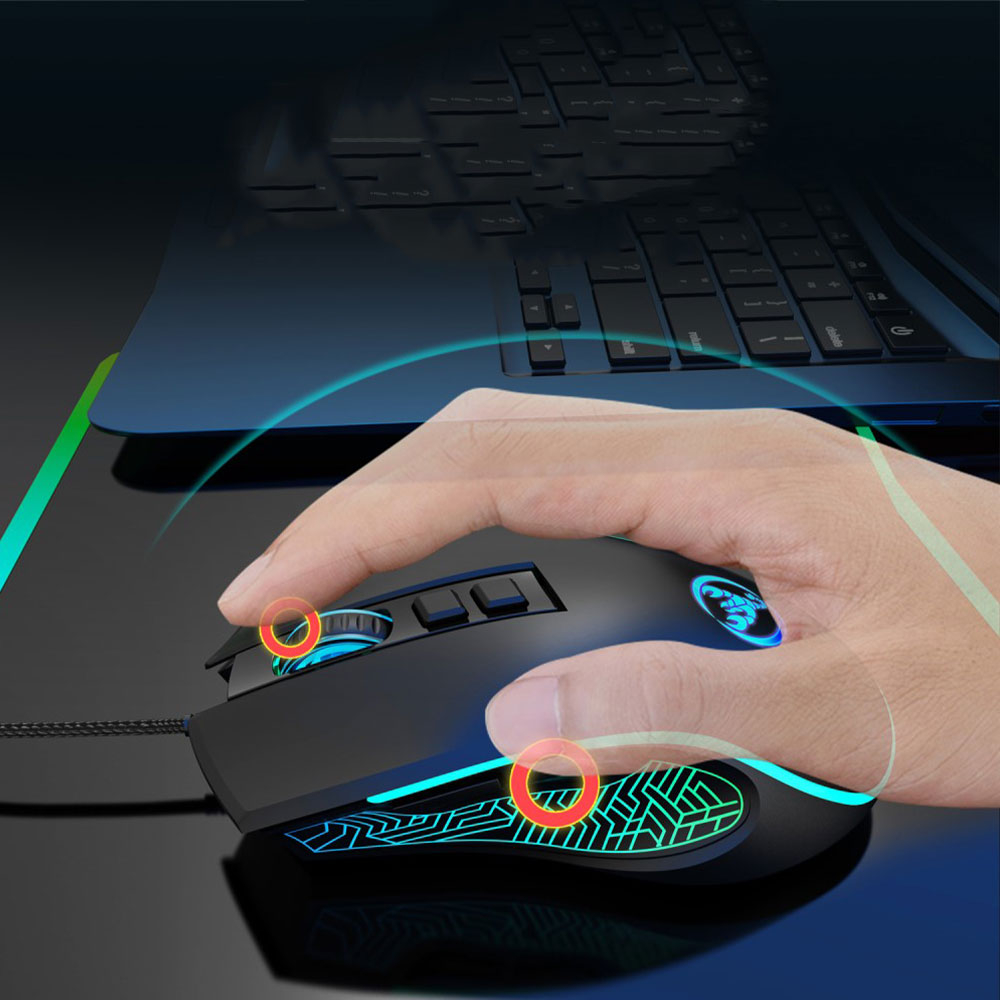 Optische kabelgebundene USB Gaming Maus 3600 DPI mit RGB Beleuchtung und 7 Tasten - Schwarz