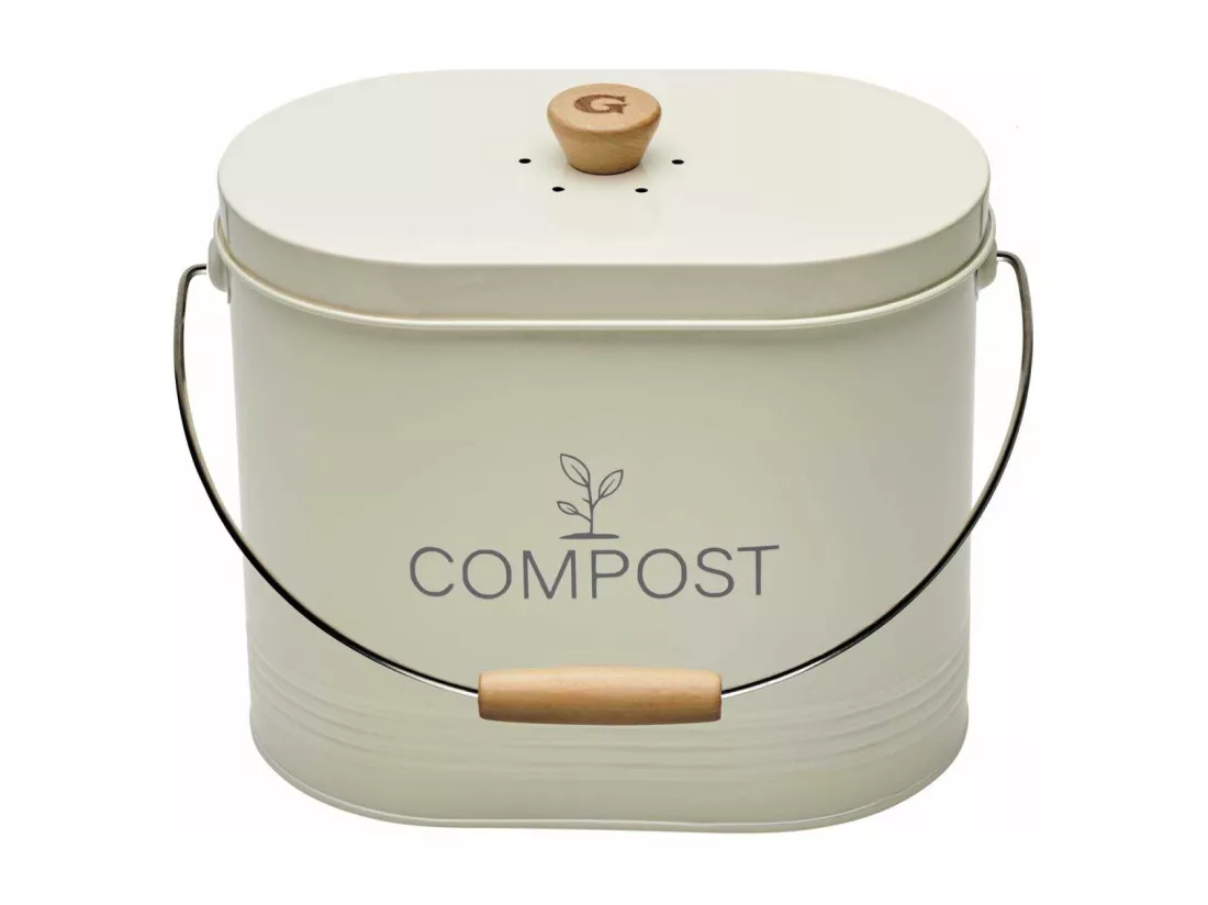 Composteur de cuisine ovale en métal avec filtre 7 litres