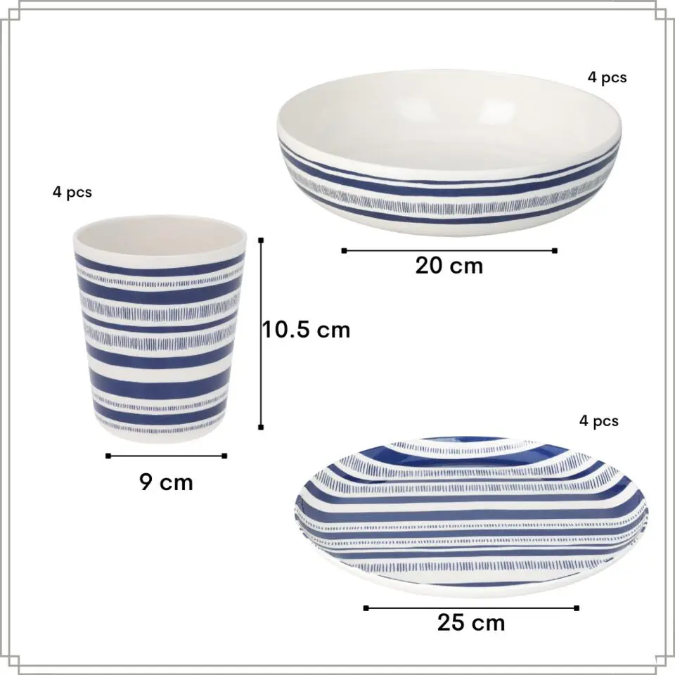 OTIX Serviessets 12 Delig STRIPES - BLUE